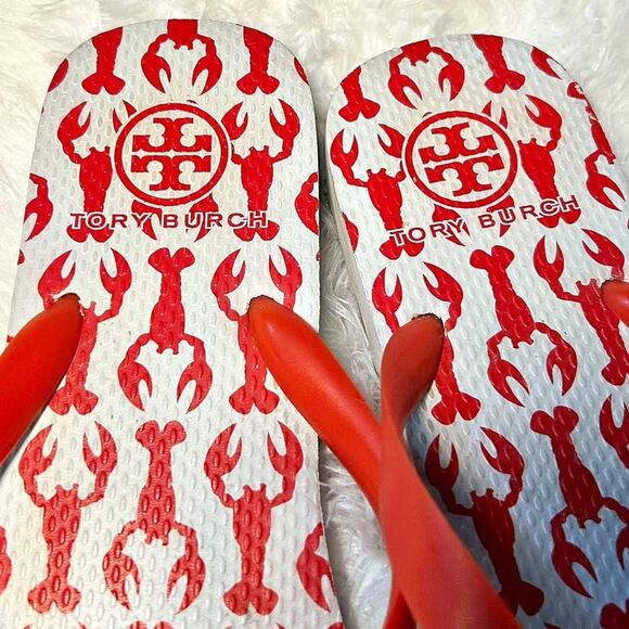 Tory Burch Red White Lobster Slip On Flats Silver Logo Classic Capsule Preppy 9 - Picture 5 of 6